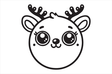Cute cartoon reindeer face line art