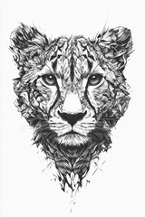 Geometric Cheetah black and white illustration