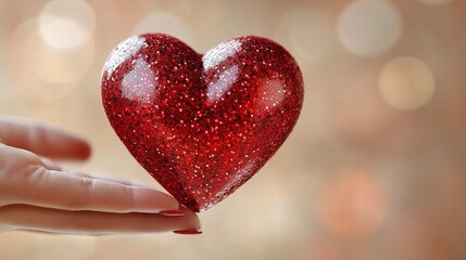 Fototapeta premium Elegant Red Heart Floating on a Soft Beige Background, Romantic Valentine's Day