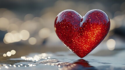 Elegant Heart Icon Floating Over a Seamless Gray Blur, Minimal Valentine's Art