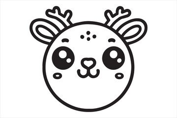Cute cartoon reindeer face line art