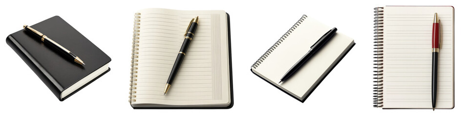 Notebook with pen isolated on transparent background, Set of