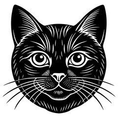 british shorthair cat head black silhouette vector with white background, head silhouette, Pet animal silhouette