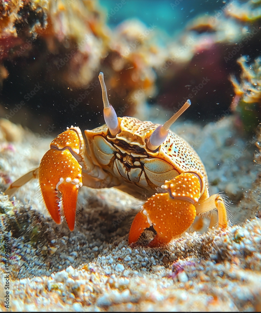 Aufkleber beneath the shimmering surface, a lone hermit crab scuttles over soft golden sand, exploring its vib