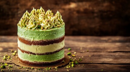 A Delectable Pistachio Cake, Showcasing Exquisite Layers and Delicate Frosting, Perfect for Any Occasion