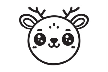 Fototapeta premium Cute cartoon reindeer face line art