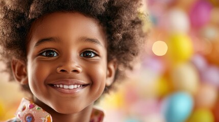A little girl with an afro smiles at the camera