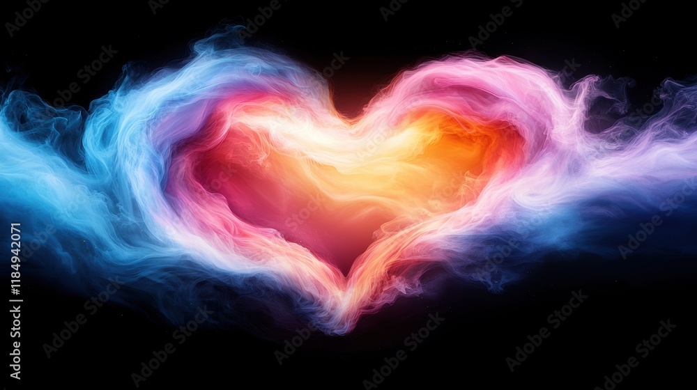 Poster A heart made of smoke on a black background