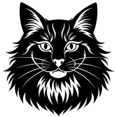 maine coon cat head black silhouette vector with white background, head silhouette, Pet animal silhouette