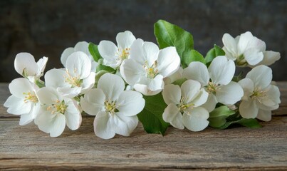 Spring Apple Blossoms Over Rustic Wooden Background