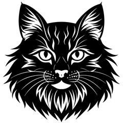 maine coon cat head black silhouette vector with white background, head silhouette, Pet animal silhouette