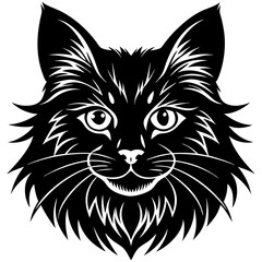 maine coon cat head black silhouette vector with white background, head silhouette, Pet animal silhouette