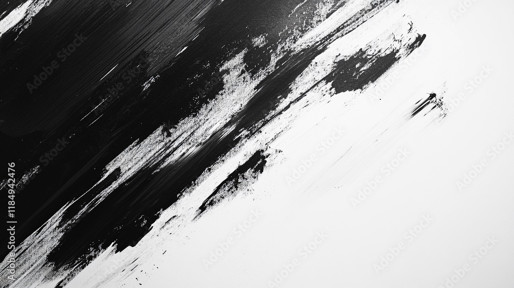 Poster abstract black and white brush strokes create dynamic contrast against a light background