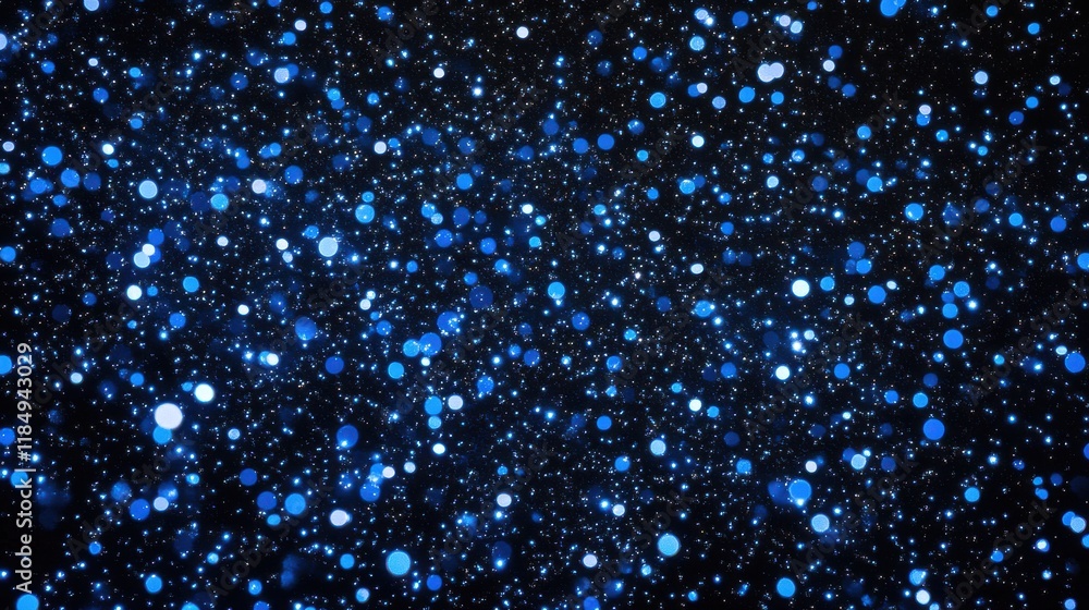 Poster a mesmerizing abstract background of blue and white bokeh lights shimmering against a dark backdrop.