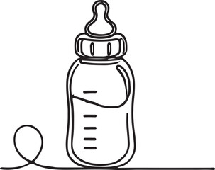 Modern Baby Bottle Icon Line Drawing in Vector Format