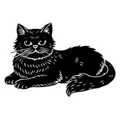 persian cat black silhouette vector with white background, Pet animal silhouette