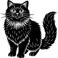 persian cat black silhouette vector with white background, Pet animal silhouette