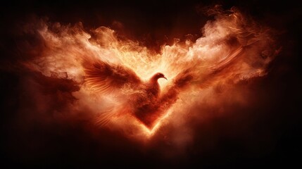 A phoenix bird flying through the air in the shape of a heart