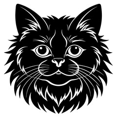 persian cat head black silhouette vector with white background, head silhouette, Pet animal silhouette