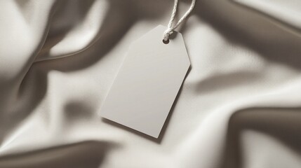 Blank tag on beige fabric.