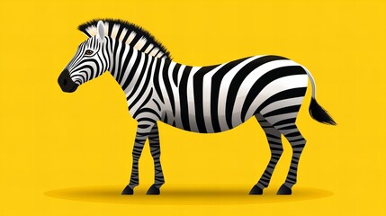 Fototapeta premium Striking zebra in profile against a vibrant yellow background. Bold black and white stripes contrast beautifully.