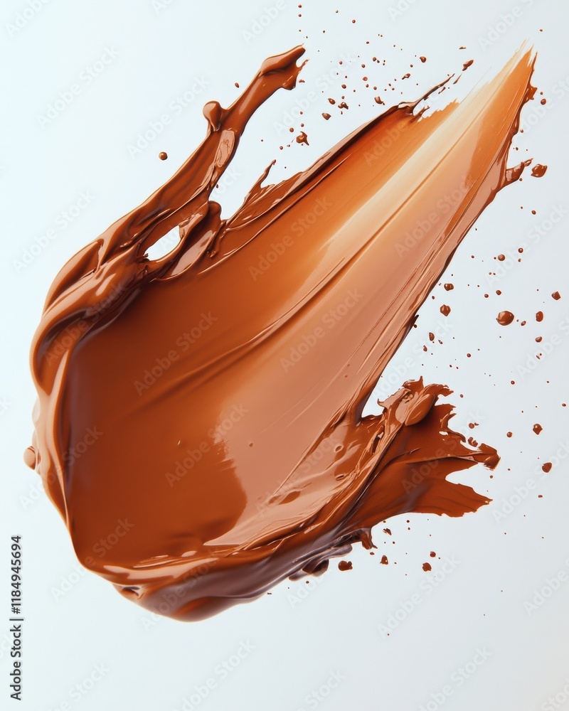 Poster a splash of rich brown paint on a white background, creating a dynamic and artistic visual.