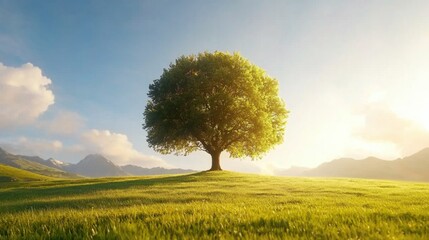 A lone tree in the middle of a grassy field