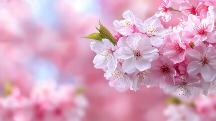 Fototapeta premium A bunch of pink flowers on a tree branch