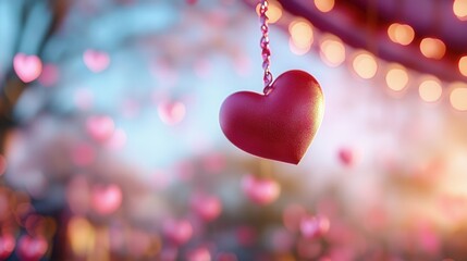 Obraz premium A red heart hanging from a string of lights