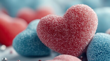 Obraz premium A close up of a bunch of red and blue hearts