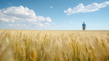 A man walking through a field of ripe wheat