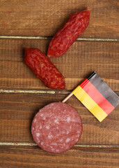 german sausages and german flag