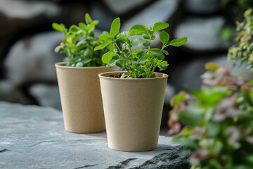 Biodegradable plant pots promoting eco-friendly gardening practices