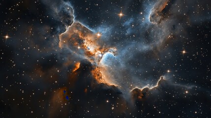 Fototapeta premium Stunning cosmic nebula illuminated by bright stars, showcasing intricate gas clouds and vibrant colors.