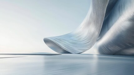 Abstract metallic structure, flowing lines, reflective surface.