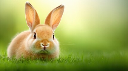 Obraz premium A small brown rabbit sitting in the grass