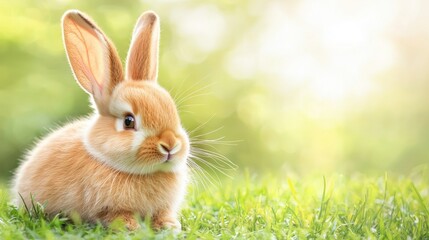 Obraz premium A small brown rabbit sitting in the grass