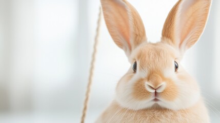 Obraz premium A close up of a rabbit with a rope around its neck