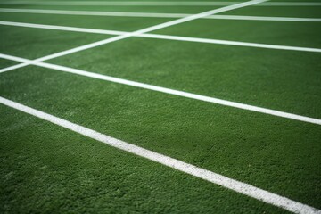 Obraz premium Close up of green turf with intersecting white lines on a sports field