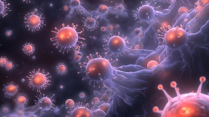 Obraz premium Abstract Science Art: Glowing Microscopic Life