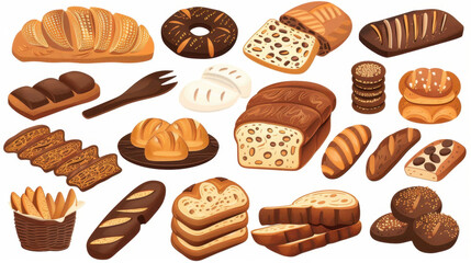 collection of different breads isolated on white