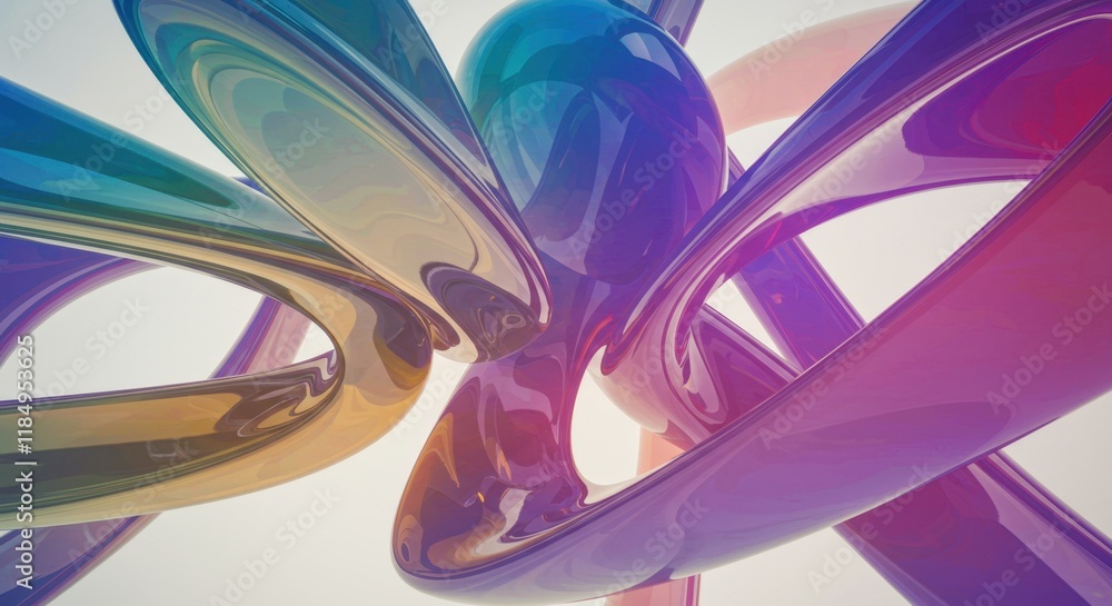 Poster Futuristic abstract sculpture with vibrant multicolored curves and dynamic twists