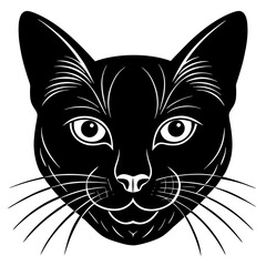 russian blue cat head black silhouette vector with white background, head silhouette, Pet animal silhouette