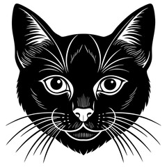 russian blue cat head black silhouette vector with white background, head silhouette, Pet animal silhouette