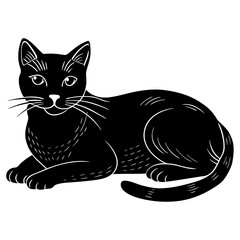 russian blue cat black silhouette vector with white background, Pet animal silhouette