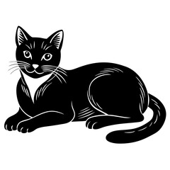 russian blue cat black silhouette vector with white background, Pet animal silhouette