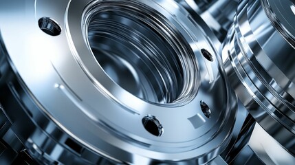 Shiny metal parts, intricate design, precision engineering.
