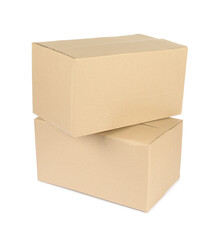 Stack of cardboard parcel boxes isolated on white