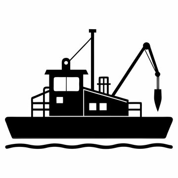 black fishing boat on water clip art preview