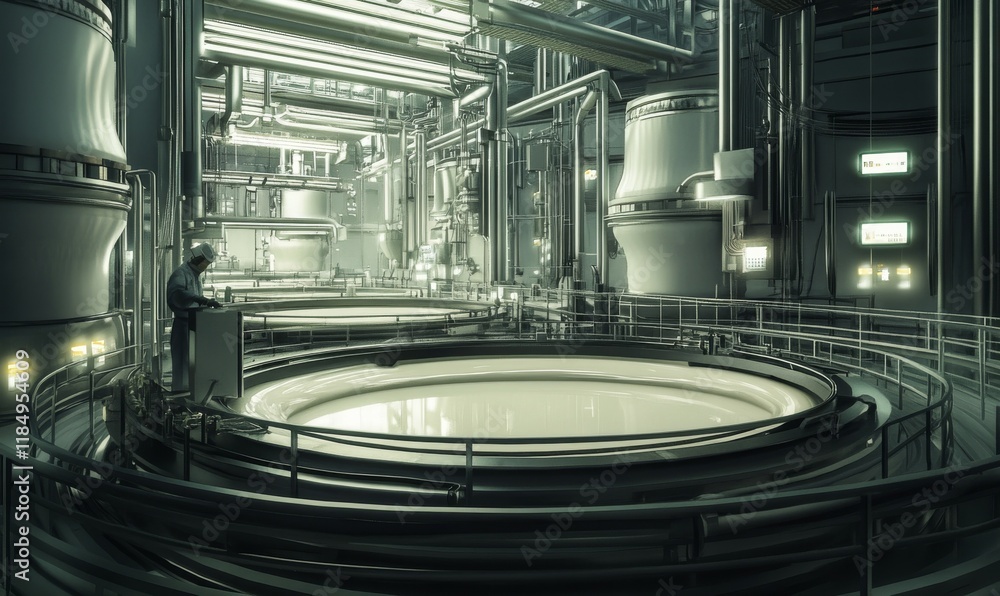 Poster this image captures a scene from an automated milk processing facility.
